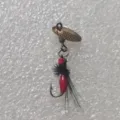 Micro fishing lure with gold spinner blade red bionic insect body and black feather fly hook. - 12# Large / Gold Sequin Epoxy Wing Mosquito (Red)
