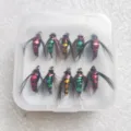 Set de anzuelos de pesca con mosca artificiales, coloridos señuelos de insectos biónicos con caja. - Paquete de 10 Piezas / Mezcla de 3 Colores