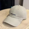 Beige washed cotton baseball cap detail, soft top casual duck tongue hat with embroidery. - Adult 54-60 Adjustable / Khaki
