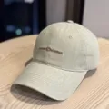 Vintage washed cotton baseball cap with embroidered letters, casual outdoor sun protection hat. - Adult 54-60 Adjustable / Khaki