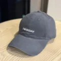 Close-up view of the washed cotton dark grey baseball cap showing embroidery detail and texture. - Adult 54-60 Adjustable / Gray