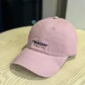 Close-up detail of the pink washed cotton baseball hat featuring neat front embroidery stitching. - Adult 54-60 Adjustable / Pink