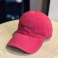 Pink American street style baseball cap with blue embroidered letter formed for casual daily wear. - Burgundy