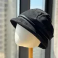 Vintage suede bucket hat for women, wide brim slouchy winter warm casual basin cap black - Adult Adjustable 54-60 / Black