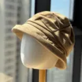 Detailed view of the vintage khaki suede bucket hat showing soft texture and wide brim design. - Adult Adjustable 54-60 / Dark Khaki