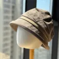 Vintage suede bucket hat for women, pleated wide brim winter warm brown basin hat stylish. - Adult Adjustable 54-60 / Light Khaki