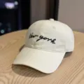 Women's casual sun protection embroidered letter baseball cap detail view fashion. - Adult 54-60 Adjustable / Beige