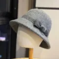 French vintage wool bucket hat for women winter warm elegant solid color casual hat - Adult Adjustable 54-60 / Dark Gray