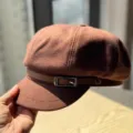 Women Retro Wool Newsboy Hat Autumn Winter Octagonal Cap with Leather Strap and Buckle - Adult 54-60 Adjustable / Coffee