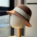French vintage wool cloche hat elegant bucket hat with chic rhinestone buckle for women. - Adult 54-60cm Adjustable / Coffee