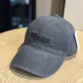Dark grey washed cotton baseball cap with embroidered lettering and wide brim for daily wear detail. - Adult 54-60 Adjustable / Gray