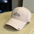 Detailed view of the casual beige soft-top baseball cap with chic front embroidery. - Adult 54-60 Adjustable / Pink