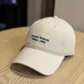 Korean style letter embroidered baseball cap, soft top curved brim casual duck hat for daily wear. - Adult 54-60 Adjustable / Beige