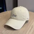 Beige soft-top baseball cap with embroidered lettering, casual outdoor sun protection hat. - Adult 54-60 Adjustable / Yellow