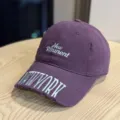 Vintage washed baseball cap with distressed brim and embroidered letters for men and women. - Adult 54-60 Adjustable / Purple