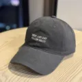 Vintage washed cotton baseball cap with stylish front embroidery, casual soft top hat for daily wear. - Adult 54-60 Adjustable / Gray