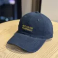 Vintage embroidered washed baseball cap with letter design, casual soft top dad hat detail. - Adult 54-60 Adjustable / Navy Blue