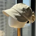 Japanese vintage suede newsboy hat women autumn fashion elegant back bow baker boy cap detail view - Adult 54-60 Adjustable / Beige
