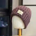Purple knitted beanie hat with cute sheep patch, warm winter wool cap for men and women. - Adult One Size (54-60cm) / Purple