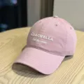 Pink embroidered baseball cap with Coachella lettering for casual daily wear and outdoor fashion. - Adult 54-60 Adjustable / Pink