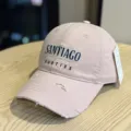 Distressed embroidered pink baseball cap with wide brim and stylish letters for women. - Adult 54-60 Adjustable / Pink
