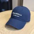 Detailed shot of dark blue cotton baseball cap featuring Coachella embroidery detail. - Adult 54-60 Adjustable / Navy Blue
