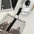 Minimalist square quartz watch with black strap and white dial for daily wear. - Black Strap White Dial