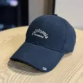 Detailed view of dark blue retro baseball cap with California dreaming embroidery on the front. - Adult 54-60 Adjustable / Navy Blue