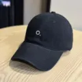 Japanese minimalist black baseball cap with white embroidered letter O for women sun protection - Adult 54-60 Adjustable / Black