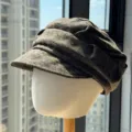 Boina elegante plisada de otoño invierno para mujer sombrero de pintor de mezcla de lana - Café