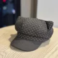 Women's cute cat ear newsboy cap with white polka dots, stylish autumn winter beret hat. - Adult 54-60 Adjustable / Coffee