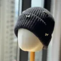 Women dark knit beanie winter hat with gold bow details casual warm pullover cap detail - Adult One Size (54-60cm) / Black