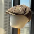 Brown leopard print star newsboy cap for women, stylish vintage duckbill beret hat detail. - Adult 54-60 Adjustable / Coffee