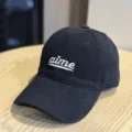 Black cotton baseball cap with white aime embroidery letter, soft top casual couple hat. - Adult 54-60 Adjustable / Black