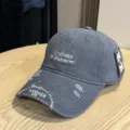 Distressed washed baseball cap with embroidery, casual unisex sun hat for summer outdoor wear. - Adult 54-60 Adjustable / Dark Gray