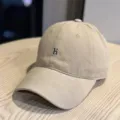 Beige washed cotton baseball cap with cute embroidered letters detail, soft top casual hat. - Adult 54-60 Adjustable / Khaki
