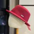 Chic red wool bucket hat for women, elegant autumn winter French style cloche hat with metal tag - Adult 54-60 Adjustable / Burgundy