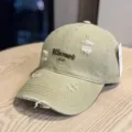 Distressed washed baseball cap with embroidery letters for casual streetwear and daily wear. - Adult 54-60 Adjustable / Khaki