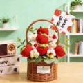 Dettaglio cestino di fiori di mele a maglia fatto a mano stile country decorazione regalo amica - Mela (Borsa Regalo + Luci a Corda)