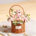 Cesto di fiori di frutta lavorato a mano stile rustico decorazione regalo per la fidanzata - Pesca (Borsa Regalo + Luci a Corda)