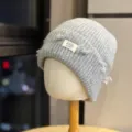 Grey knitted beanie hat for women, Japanese style warm slouchy wool cap for winter wear. - Adult One Size 54-60cm / Light Gray