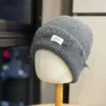Grey knitted beanie hat for women, casual winter warm woolen cap with small label. - Adult One Size 54-60cm / Dark Gray