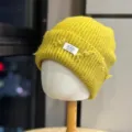 Women yellow knit beanie hat winter slouchy warm distressed wool cap casual headwear - Adult One Size 54-60cm / Yellow