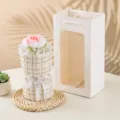 Handmade knitted rose flower bouquet with tweed style packaging and gift bag for women. - White & Gradient Pink (Single Bouquet)