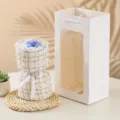 Handcrafted Knitted Crochet Rose Flower Bouquet Gift Set with Tweed Gift Wrapping - White & Gradient Blue (Single Bouquet)
