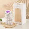 Handmade crochet rose flower bouquet with tweed wrapping and luxury gift bag - White & Gradient Purple (Single Bouquet)
