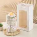 Handmade knitted rose flower bouquet gift with tweed wrapping and luxury gift bag for women. - White & Gradient Yellow (Single Bouquet)