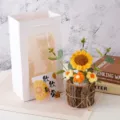 Handmade crochet sunflower potted plant, creative handmade knitted flower gift for women. - Small Wooden Base - Thriving (Single Flower)