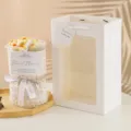 Hermoso ramo de flores tejidas a mano set de regalo con elegante envoltorio de tweed y bolsa. - 13 Puffs Amarillo (Ramo Simple)