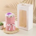 Handmade knitted rose flower bouquet in pink tweed gift wrap with white ribbon for romantic gift - Pink & Gradient Purple (Single Bouquet)